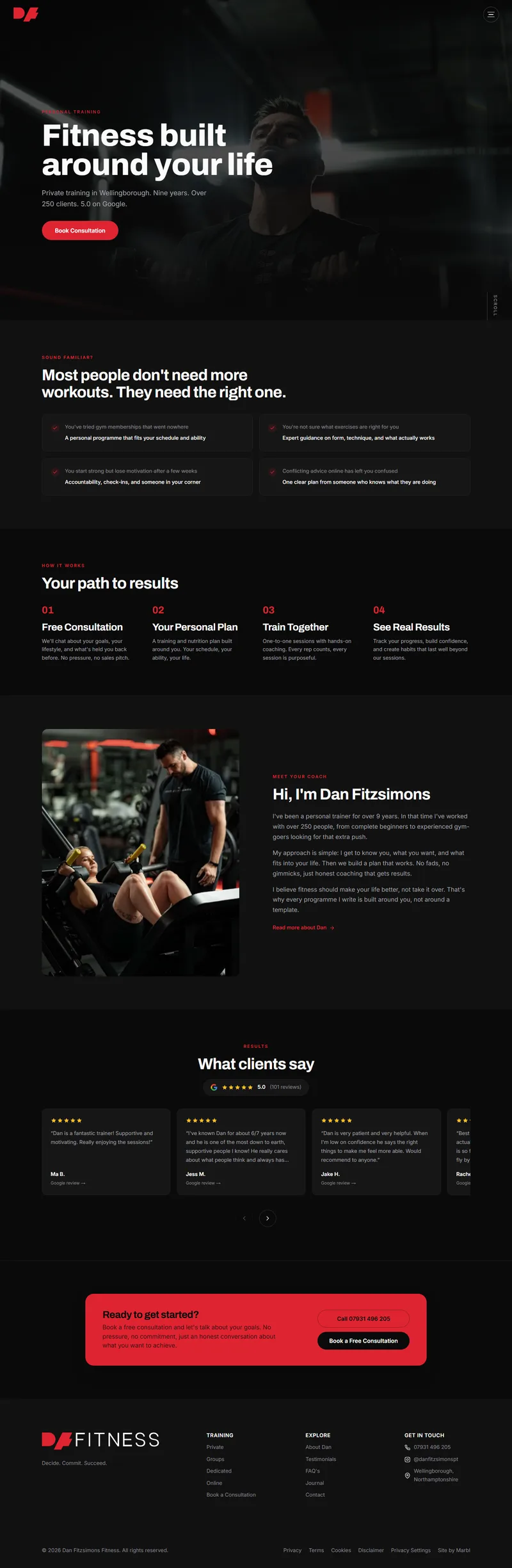 The Dan Fitzsimons Fitness front page, as it is today