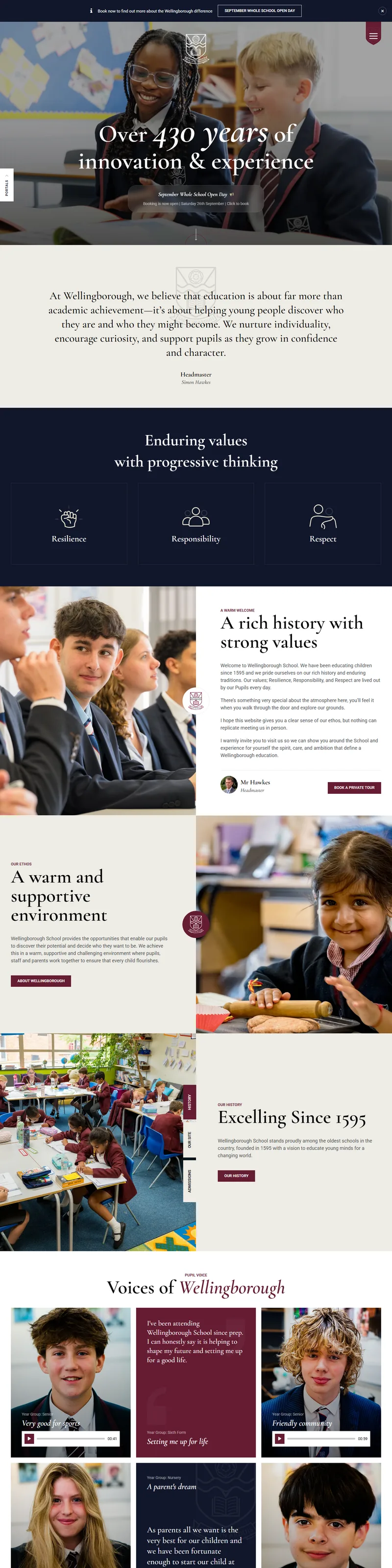 The Wellingborough School front page, as it is today